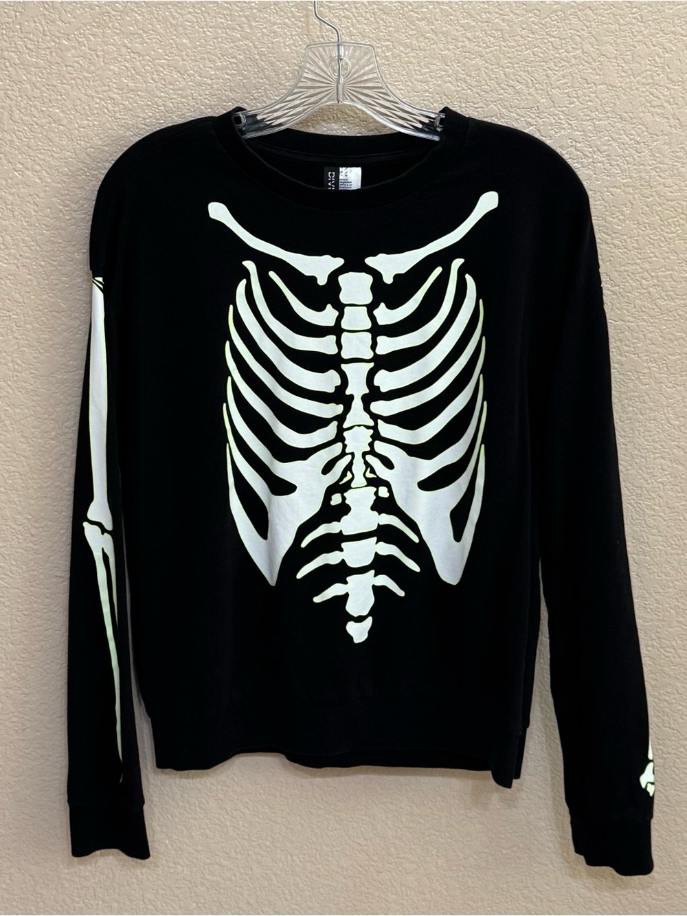 H&M Black Crewneck Sweater with White Skeleton Print